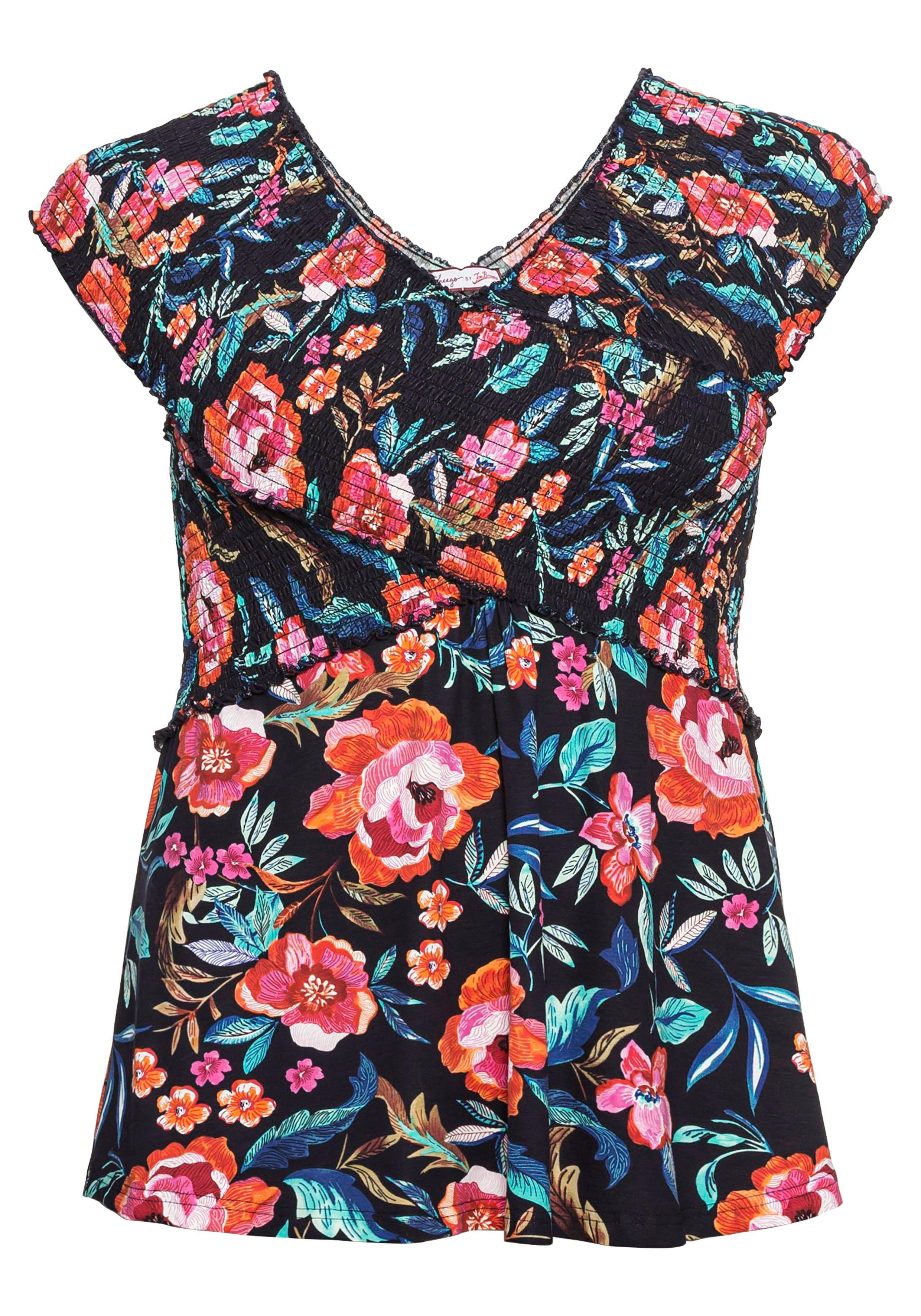 Shirt mit Blumendruck, in Wickeloptik