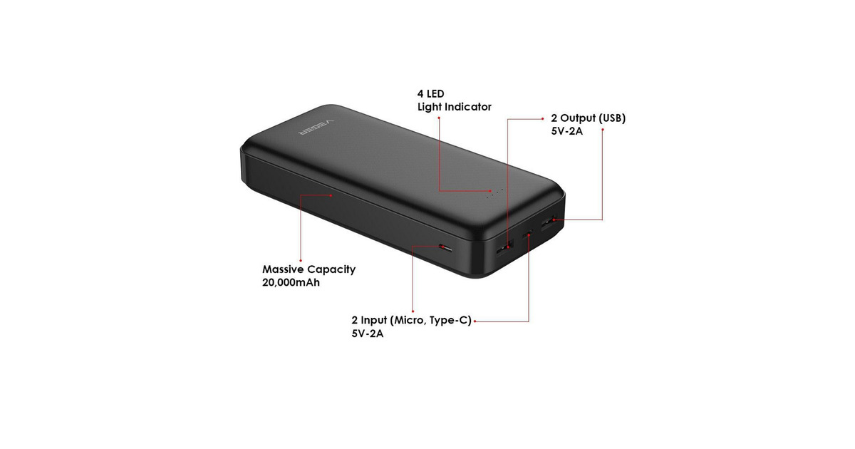 VEGERA20 powerbank 20.000 mAh  (Zwart)