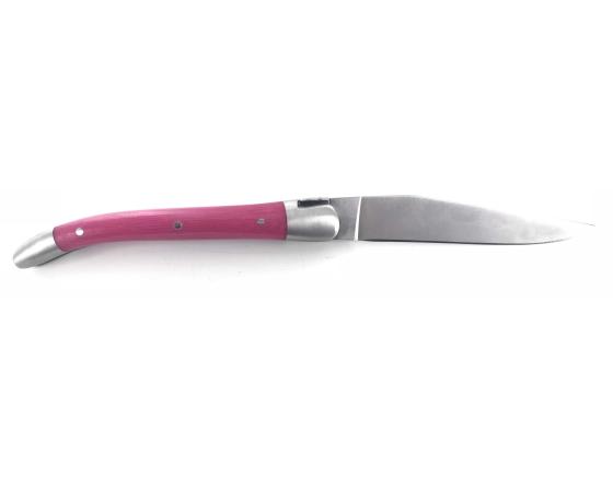 Laguiole 9 cm - 2 mitres - Tissu Compressé Rose Couteau de Poche Forge de Laguiole