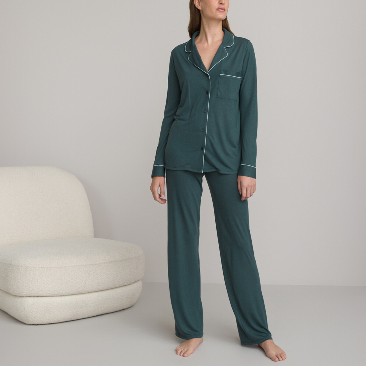 COLEÇÕES LA REDOUTE<br>Pijamas com forro de lã comprida em malha de viscose
