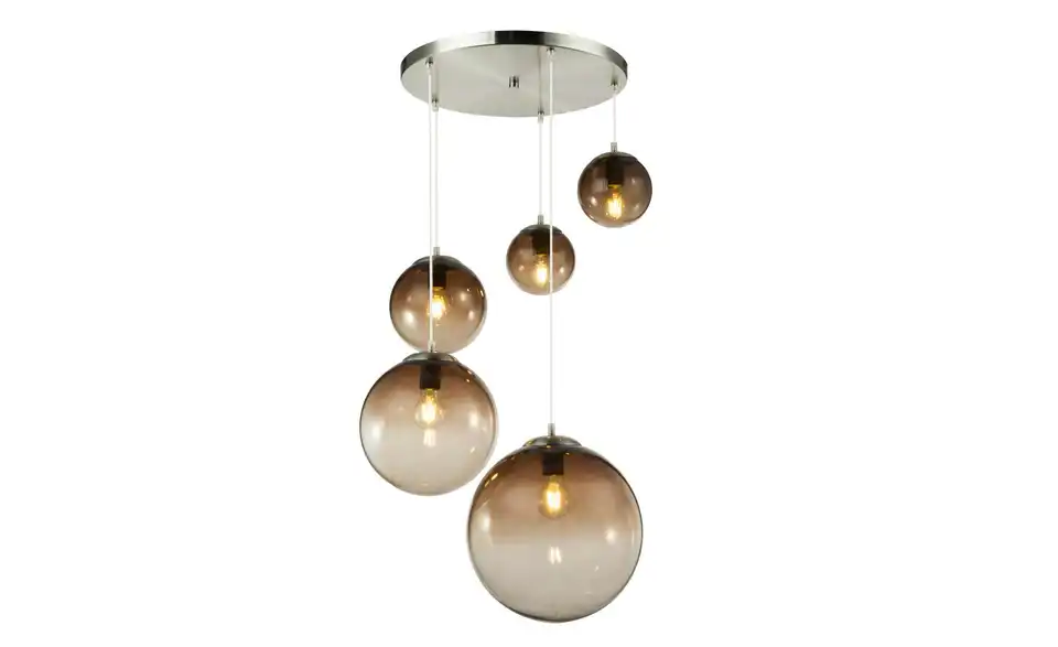 Pendelleuchte 150 cm 5-flammig 65 cm 65 cm Orange, silberfarben