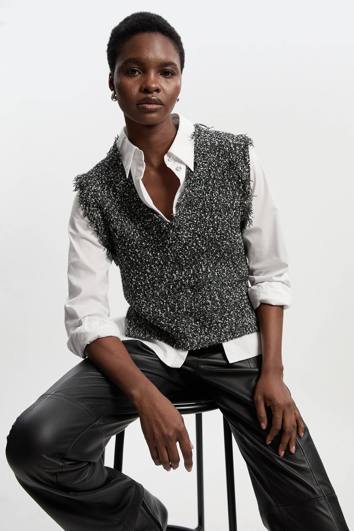 KarenMillen Débardeur Tricoté à Franges en Fil de Tweed