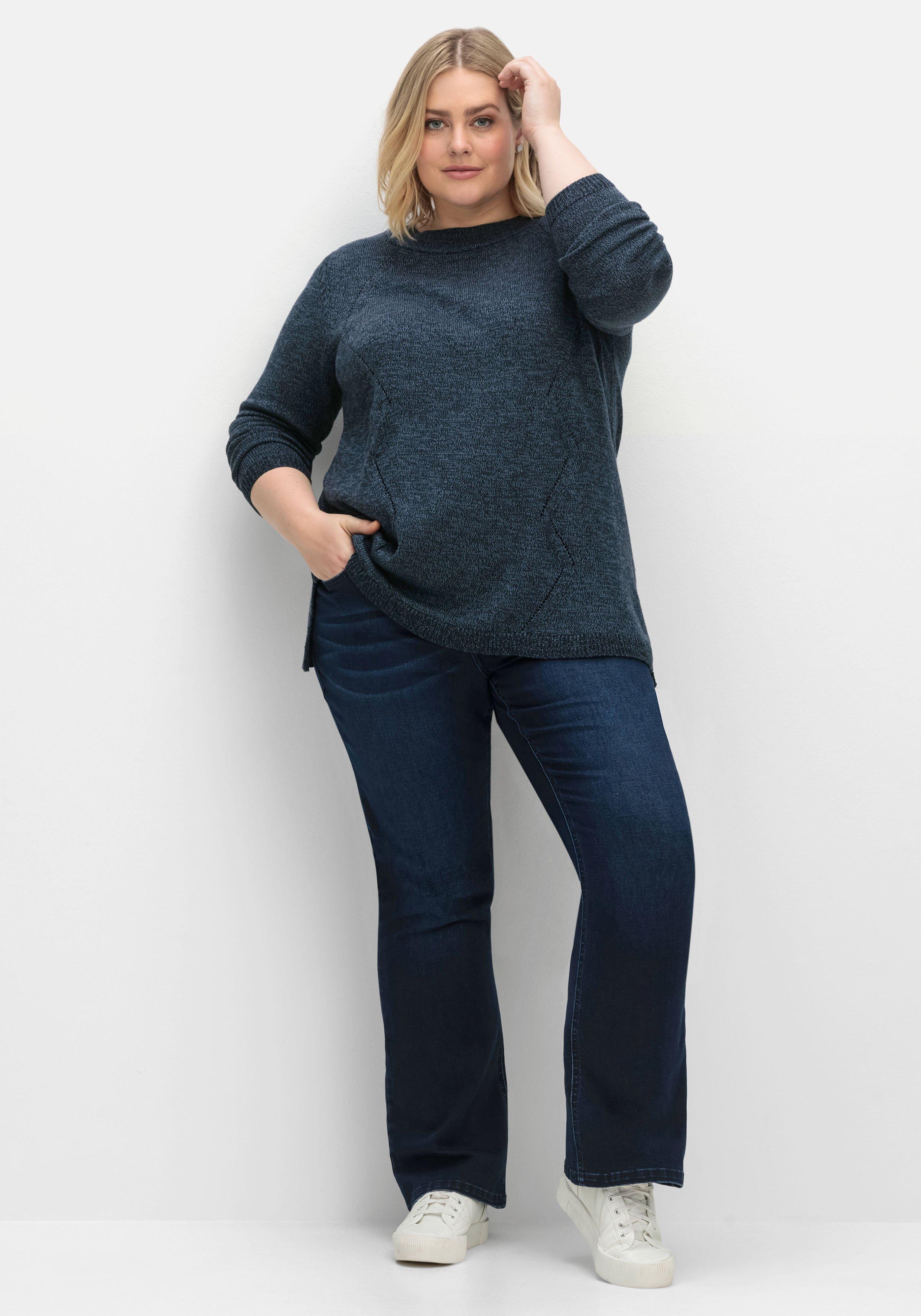 Melierter Pullover in A-Linie, flauschige Qualität