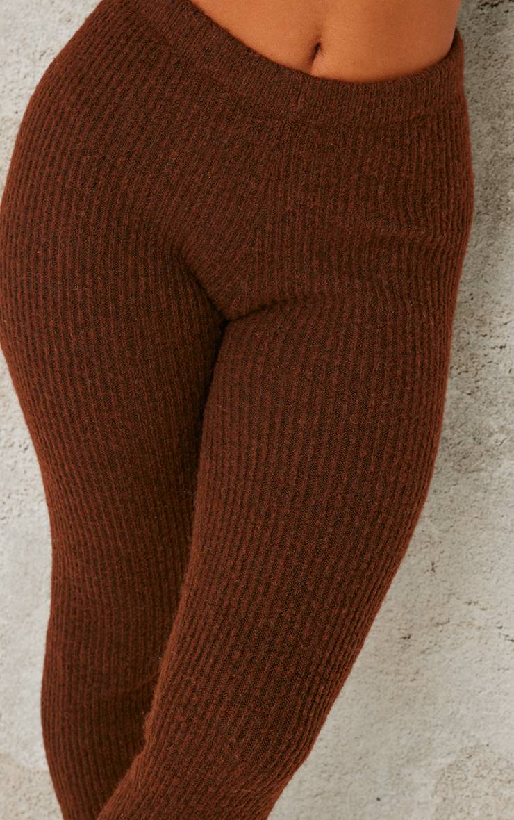 Chocolat Legging Côtelé En Maille Petite Taille