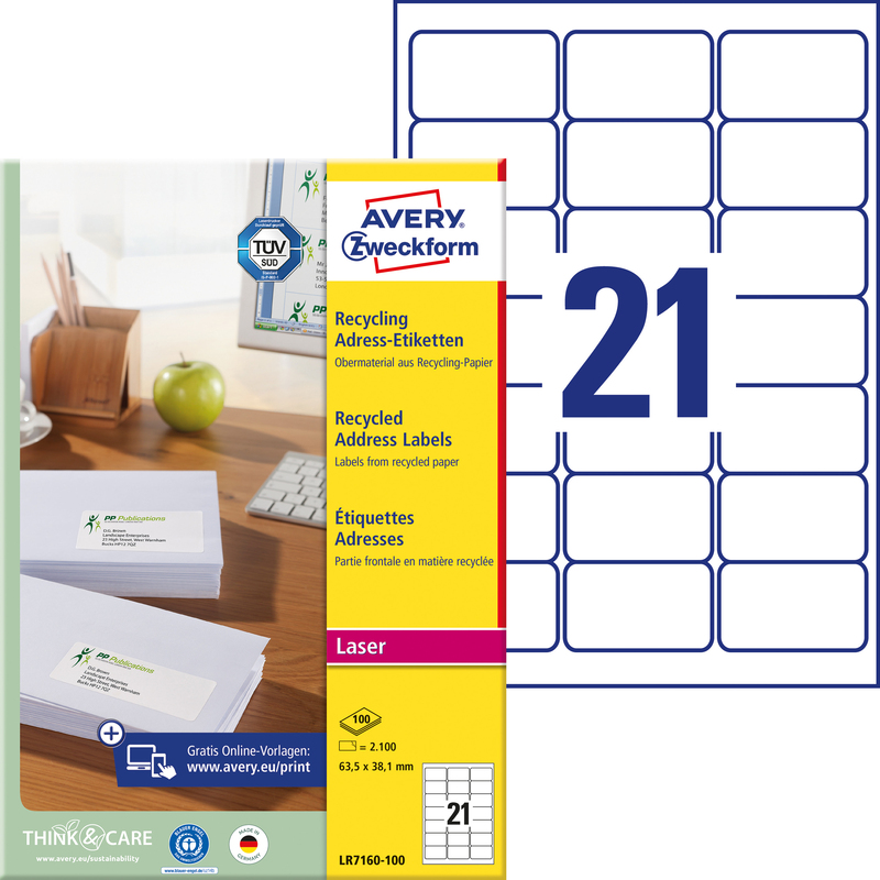 Avery Zweckform Etiketten, LR7160100, 63.5 x 38.1 mm, 100 Blatt