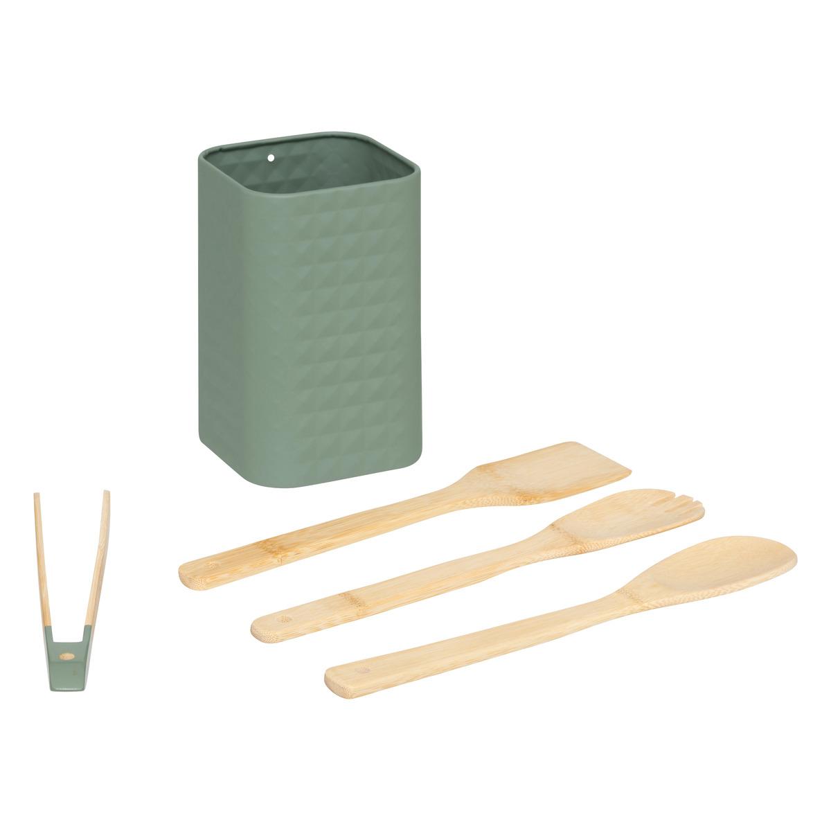 LOT 4 USTENSILES BAMBOU AVEC POT
