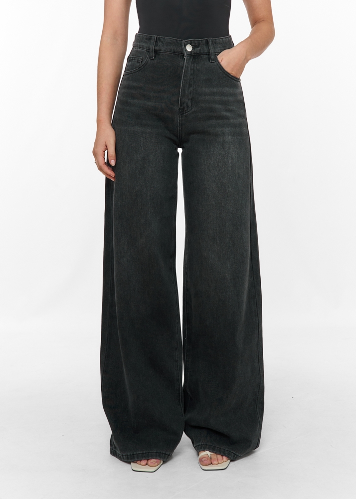 Wide leg classic jeans iron zwart