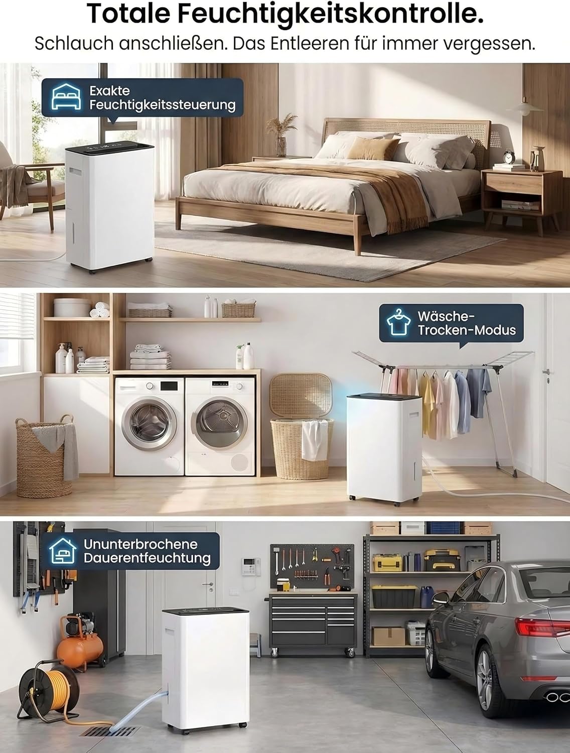 Luftentfeuchter Elektrisch 12L/Tag, Energiesparender Raumentfeuchter für Wohnung & Keller bis 150m³ (50m²), Leiser Entfeuchter gegen Schimmel mit 3L Tank, Wäschetrocknung & 24h Timer