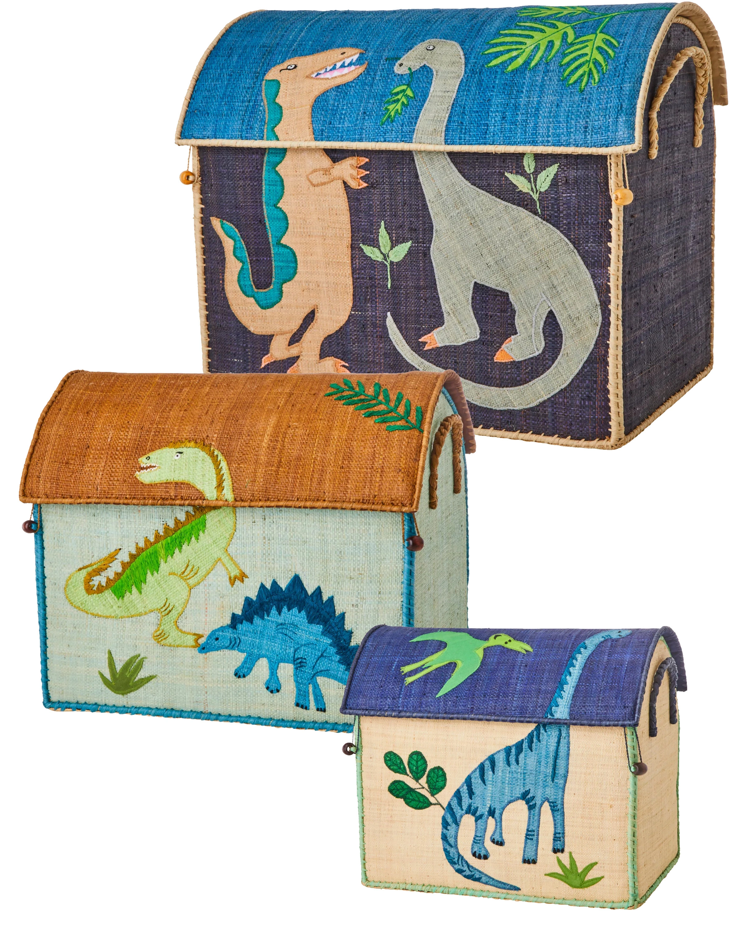 Raffia-Korb DINOSAUR 3er-Set in bunt