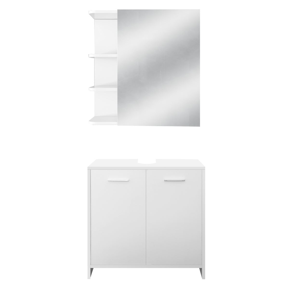 ML-Design 2-delige badkamermeubelset, badkamermeubelset, wastafelmeubel met onderkast, spiegelkast, wandkast, badkamerkast, moderne stijl, wit, hout, opbergruimte