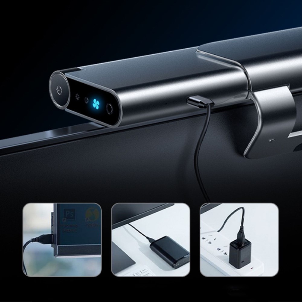 2in1 USB Desktop Lüfter Bildschirm Ventilator mit Licht - Schwarz