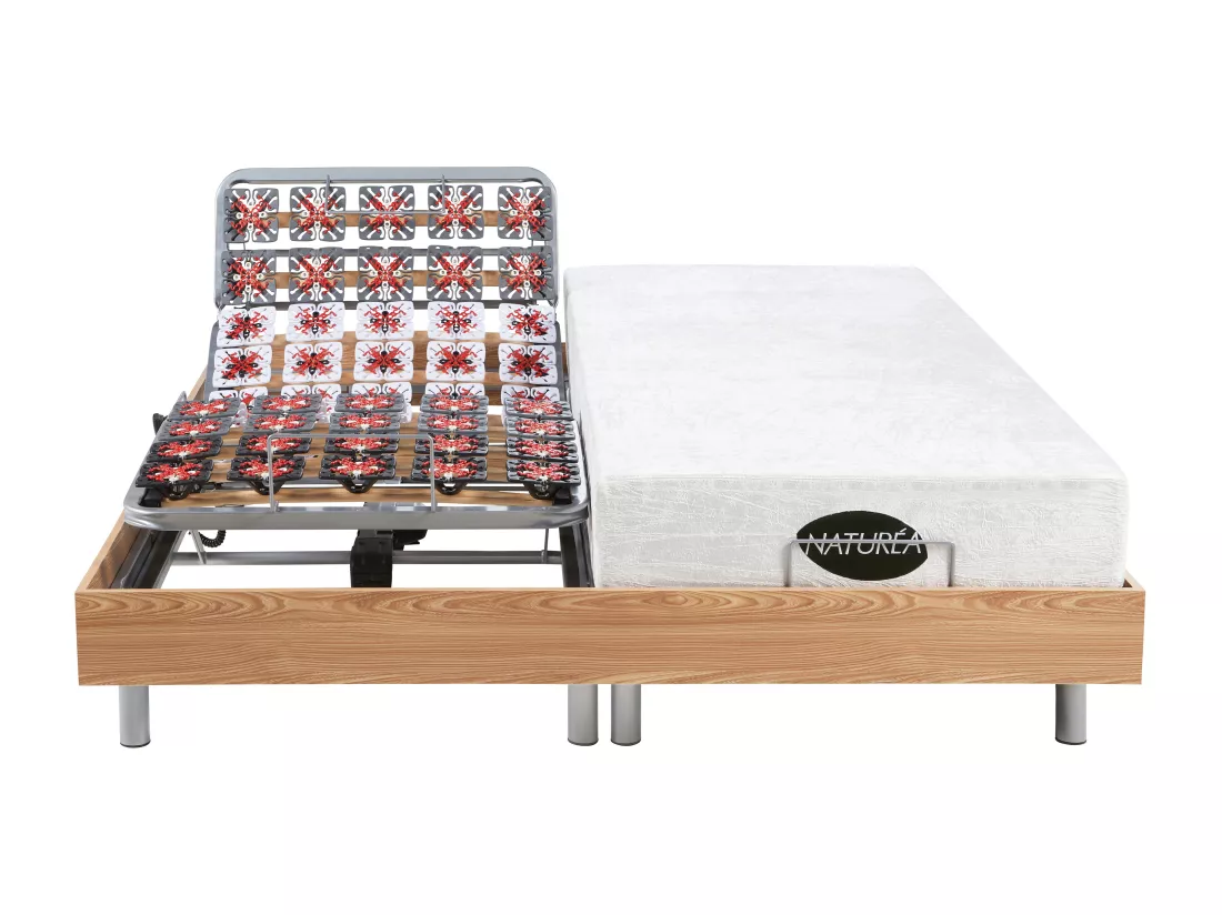 Lit électrique de relaxation tout plots + matelas mémoire de forme et bambou - 2 x 90 x 200 cm - Chêne - LYSIS III de NATUREA
