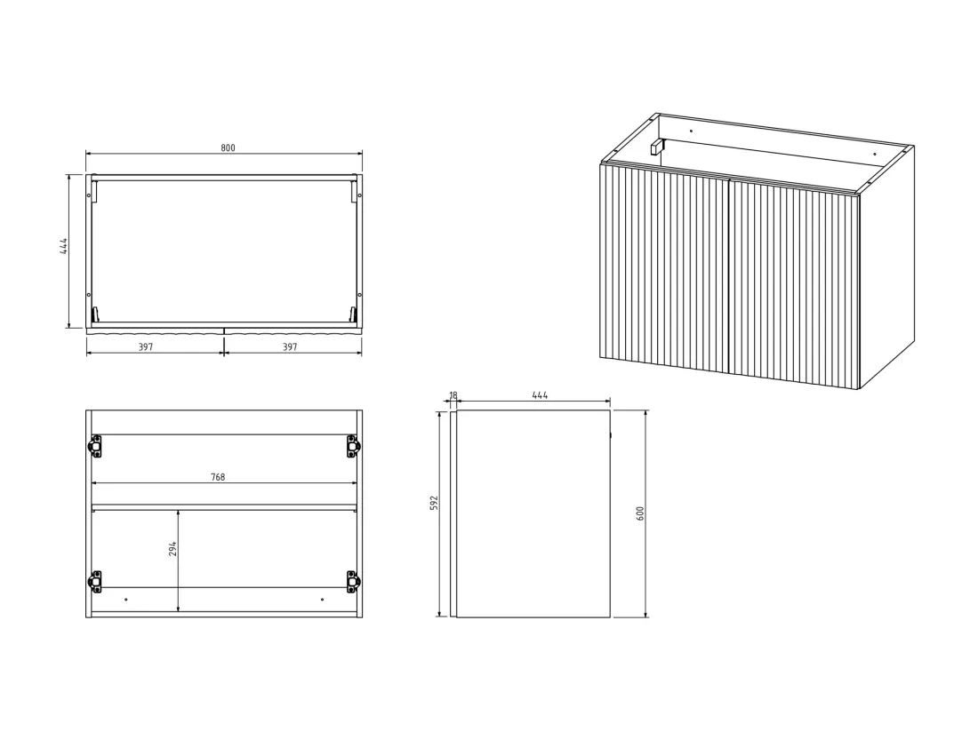 Meuble sous vasque suspendu strié avec planche - Noir - L80 cm - ZILGA