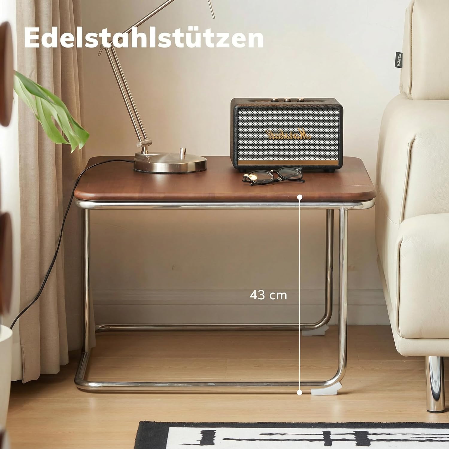 YESWOOD Massivholz Couchtisch 2 Set mit großem Stauraum, quadratischer Beistelltisch 2er Set, Kombinierbar, im Bauhaus-Stil, Tischplatte aus Keramik, für Wohnzimmer, Gummiholz in Teakholzfarbe