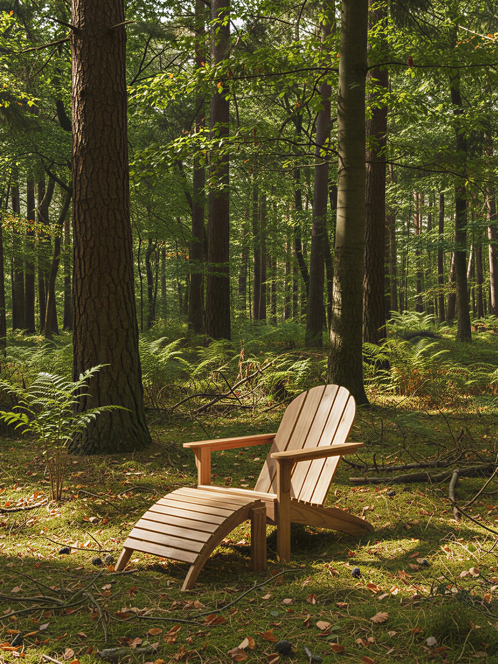 Handgemaakte mahoniehouten tuinstoel Adirondack met voetenbank, 2-delig