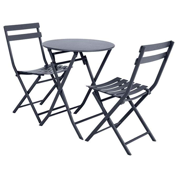 Ensemble table de jardin pliante ronde + 2 chaises GREENSBORO Graphite
