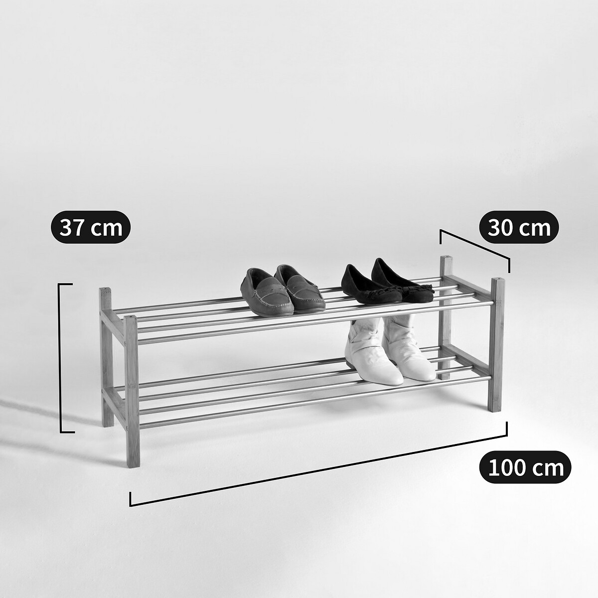 SO'HOME<br>Sistema de armazenamento de sapatos em bambu, 2 prateleiras