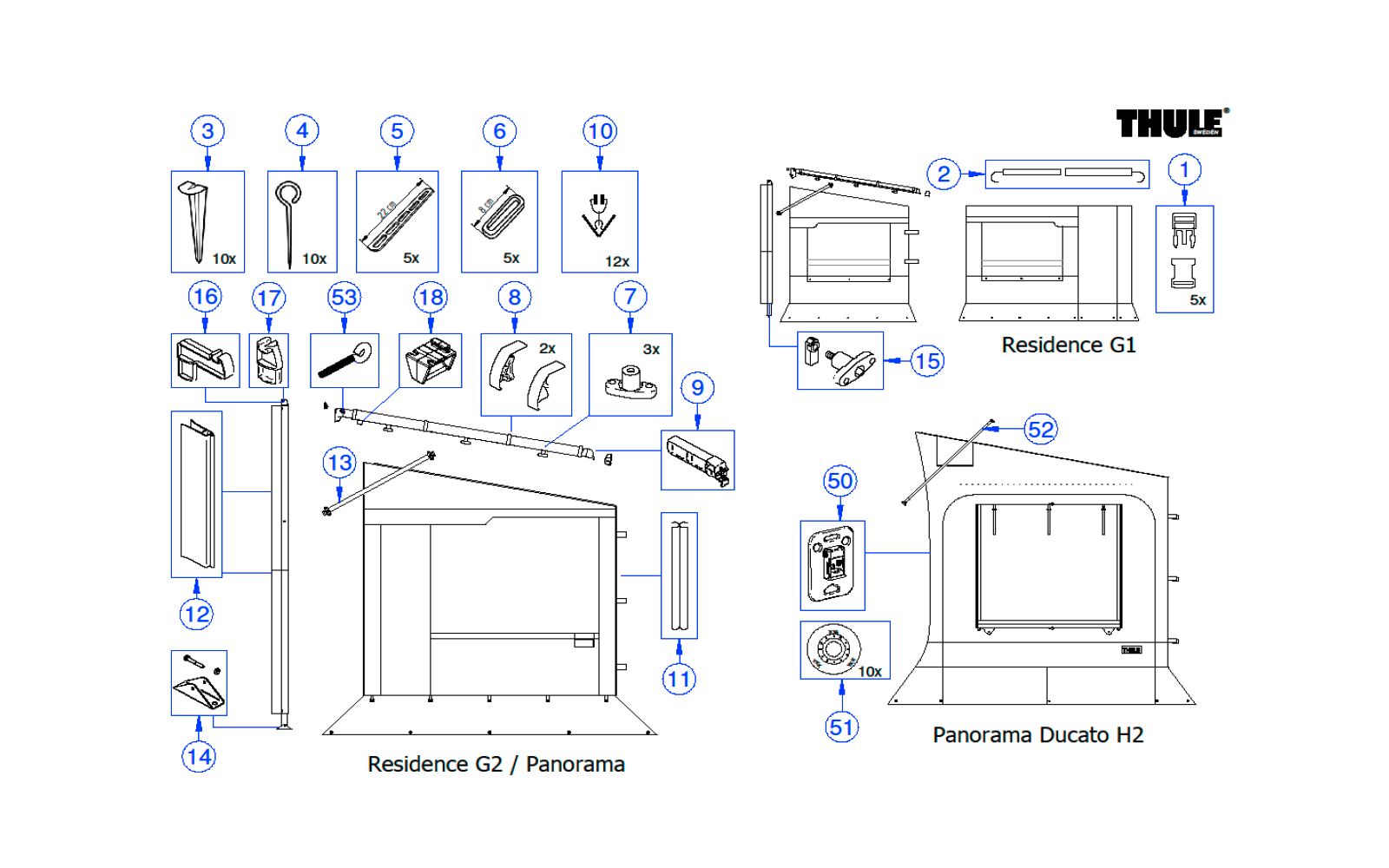 Thule Hering mit Öse 10 Stück passend für Thule Residence / Panorama / Veduta / Thule QuickFit / Blocker G2 / Safari Room & RBS / Safari Style - Thule Ersatzteilnummer 1500601171