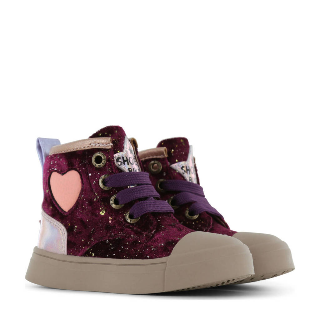 Shoesme fluwelen sneakers bordeauxrood