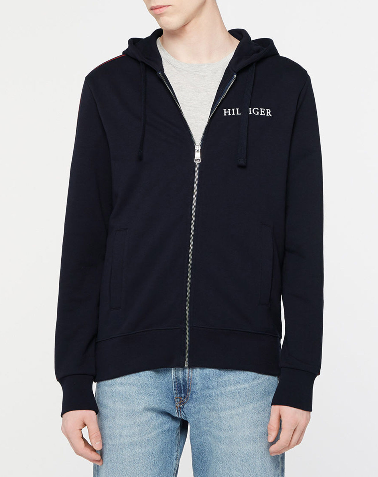 Tommy Hilfiger Sweat 100% Coton Bio zippé bleu marine