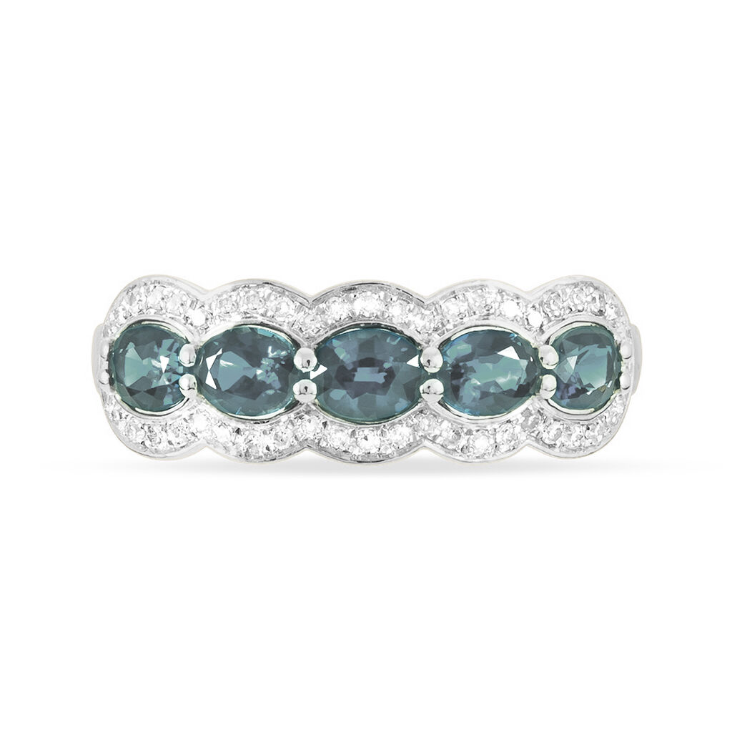 Bague Margaux Or Blanc Aigue Marine Et Diamant