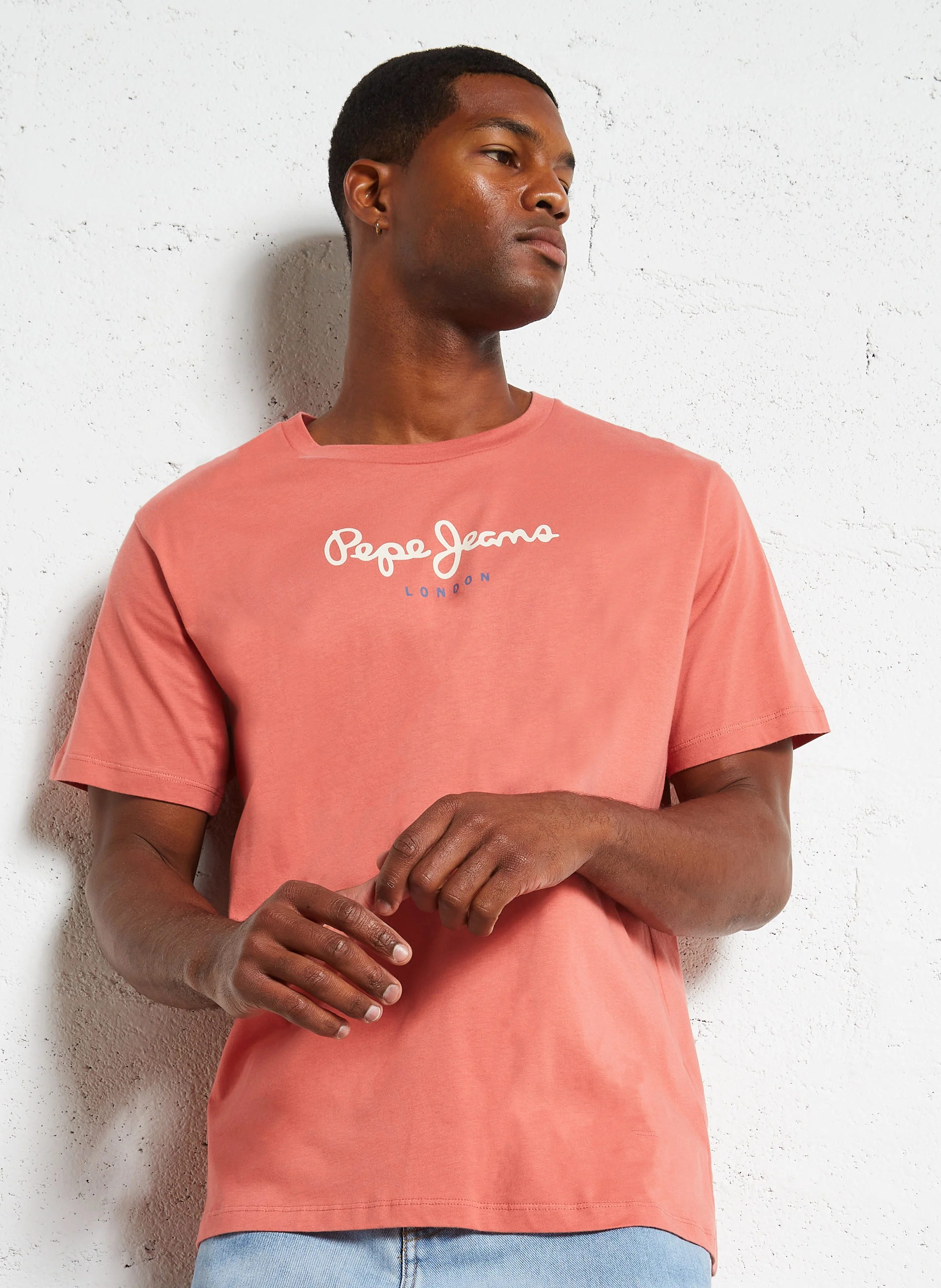 Tee-shirt col rond sérigraphié en coton | Marron