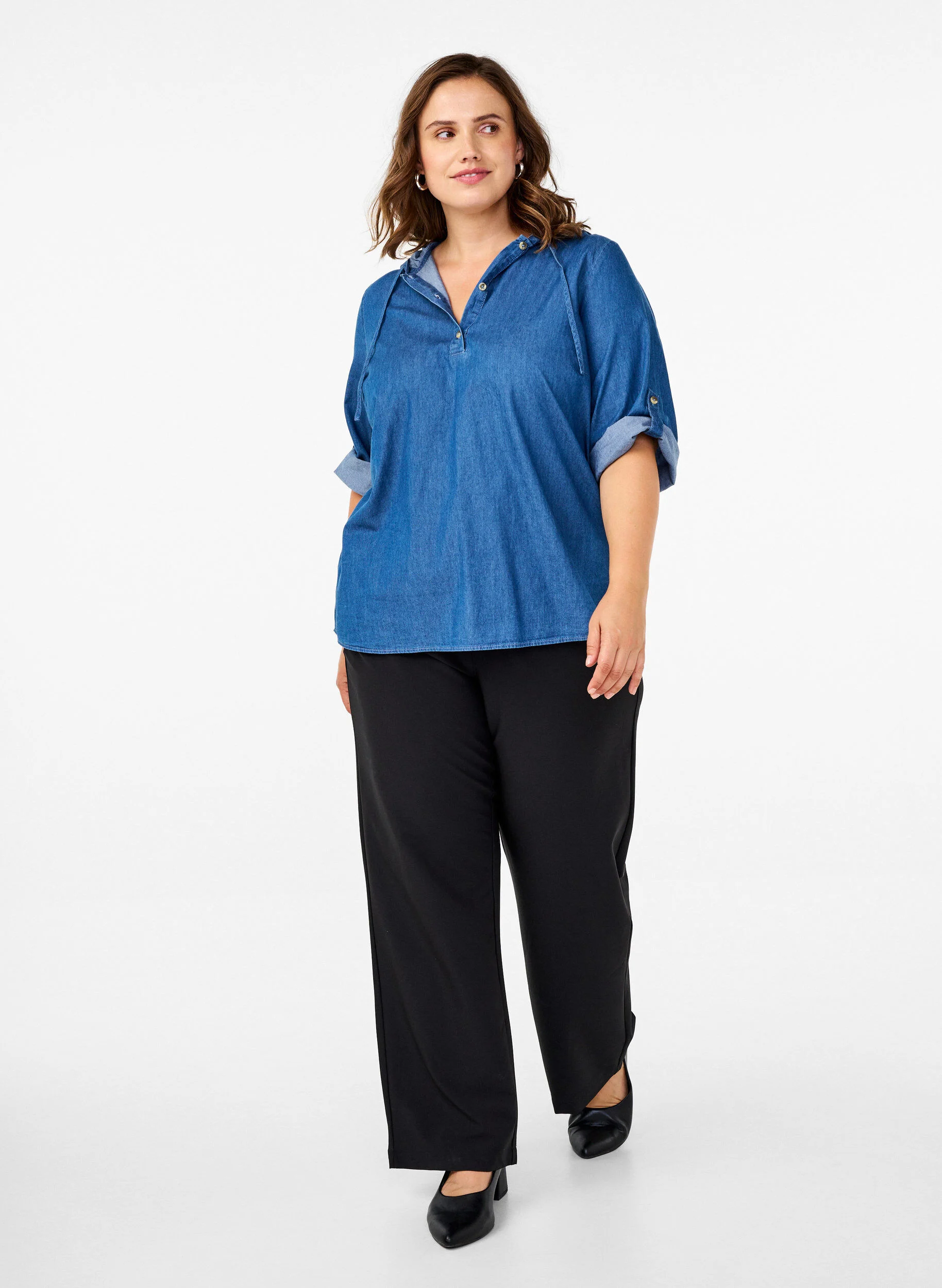Denim bluse med hætte