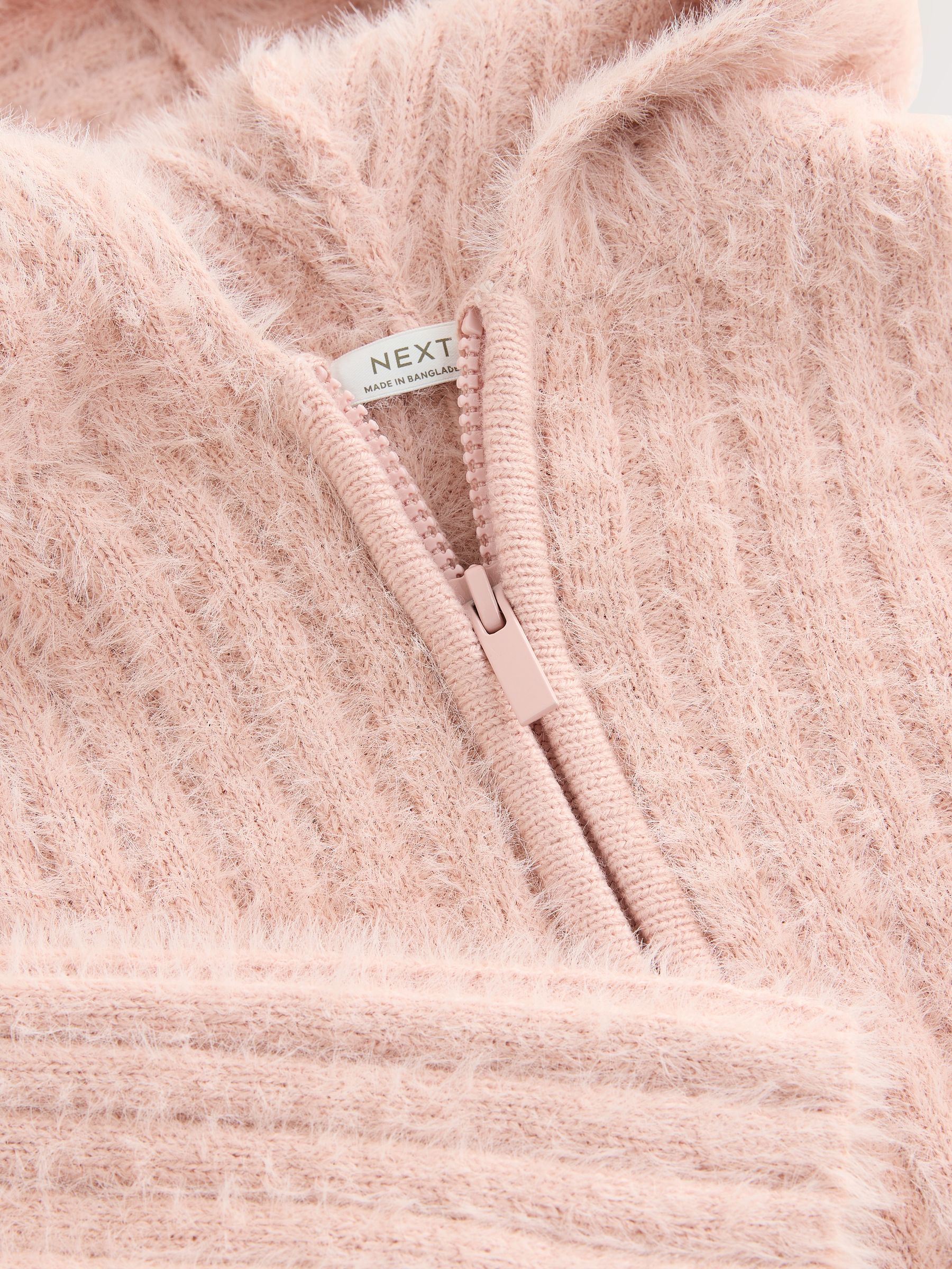Roze - Donzige doorlopende rits hoodie (3-16jr)