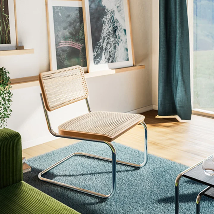 Thonet - S 32 VL Lounge Stuhl, Chrom / Buche schwarz gebeizt (TP 29) / Rohrgeflecht mit Kunststoffstützgewebe