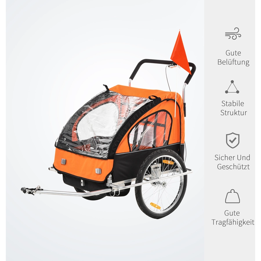 HOMCOM Kinderanhänger mit Staufach orange, schwarz