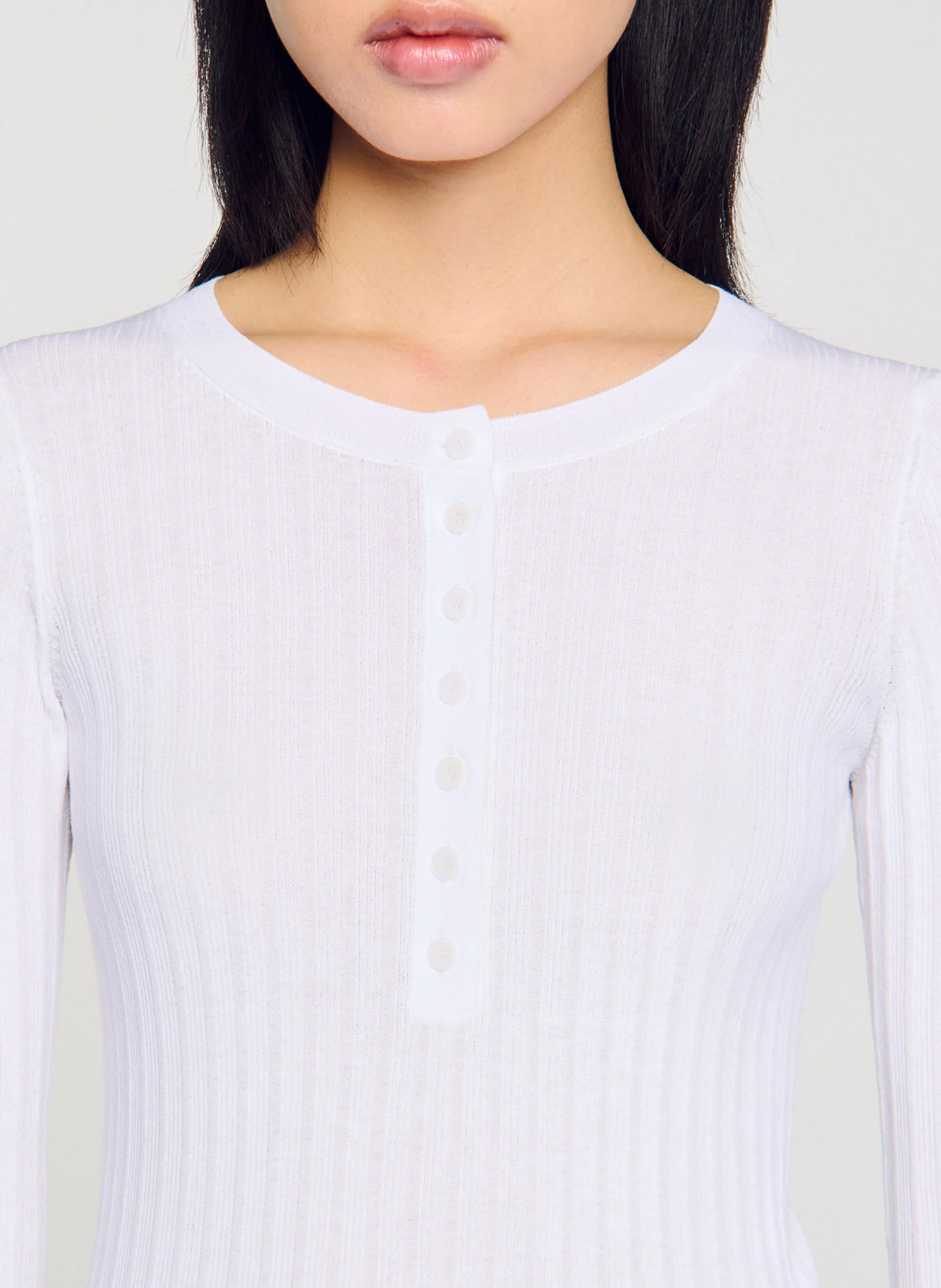Pull moulant col rond en coton mélangé | Blanc