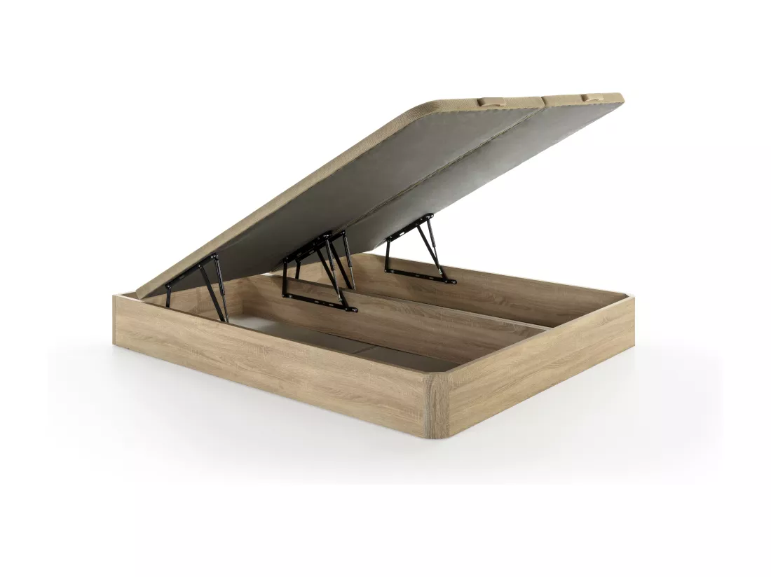 Ensemble 180 x 200 cm sommier coffre naturel clair + matelas hybride ressorts ensachés 7 zones et gel à mémoire de forme ép.25cm - TOLCA de YSMÉE