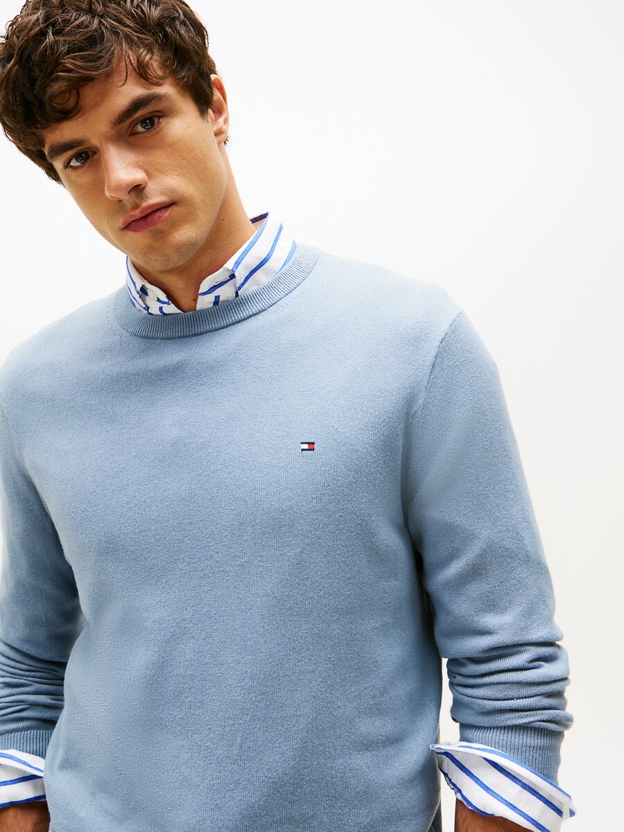 TOMMY HILFIGER<br>Suéter de gola redonda em algodão pima e cashmere