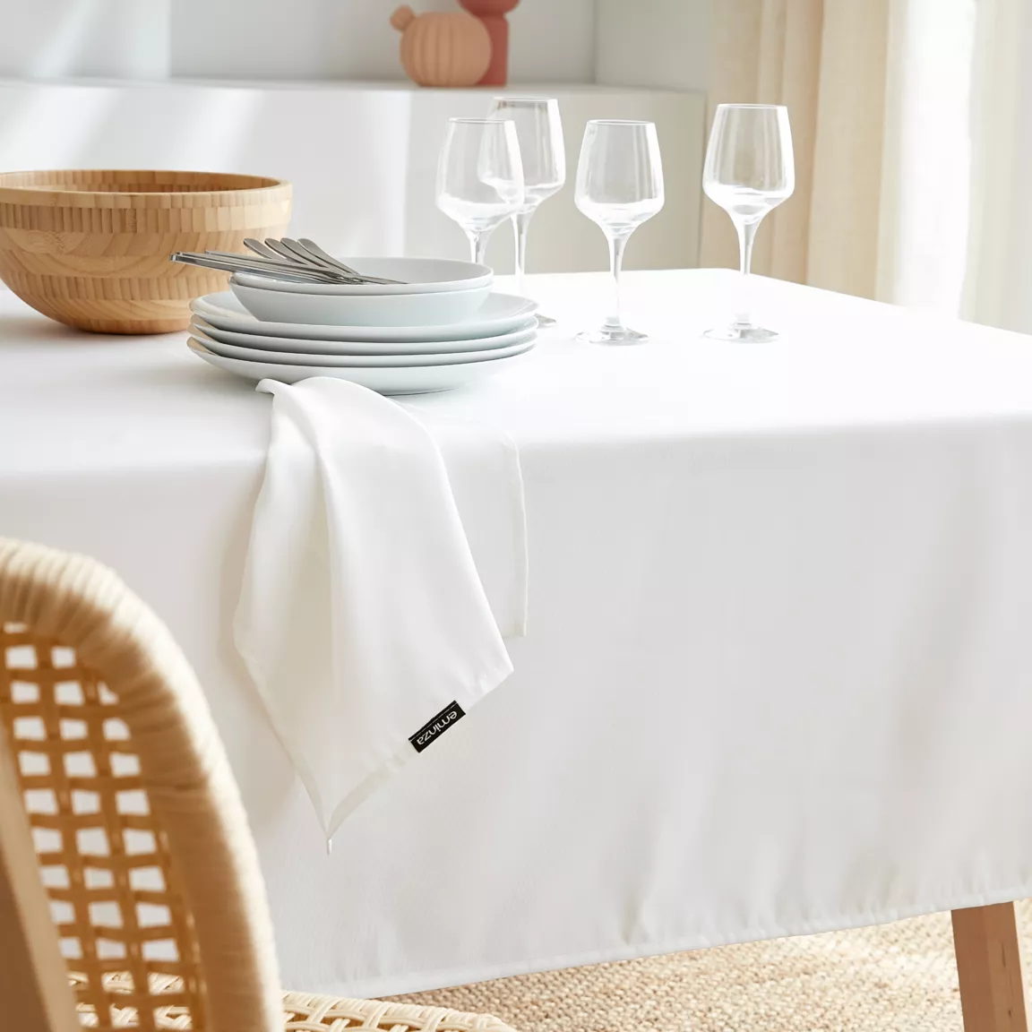 Nappe rectangulaire anti tache (140 x 250 cm) Elise Blanche