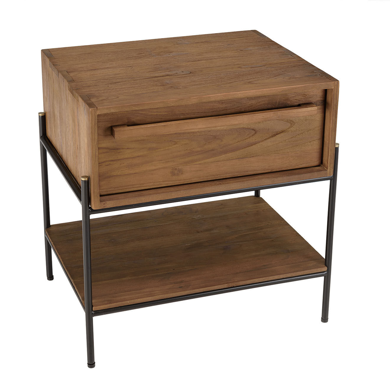 Macabane Table de chevet bois de teck recyclé Sixtine marron/noir - 58.5 x45x60 cm