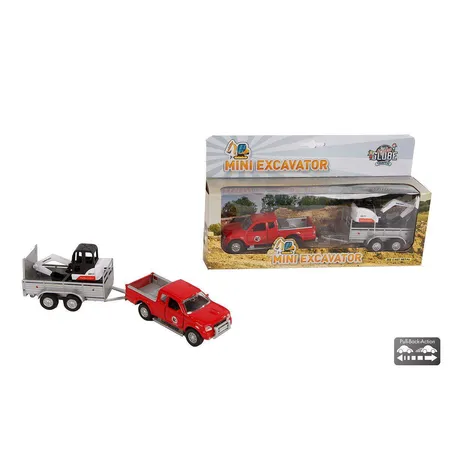 Van Manen Jeep Pajero mit Anhänger und Bagger, ca. 13cm
