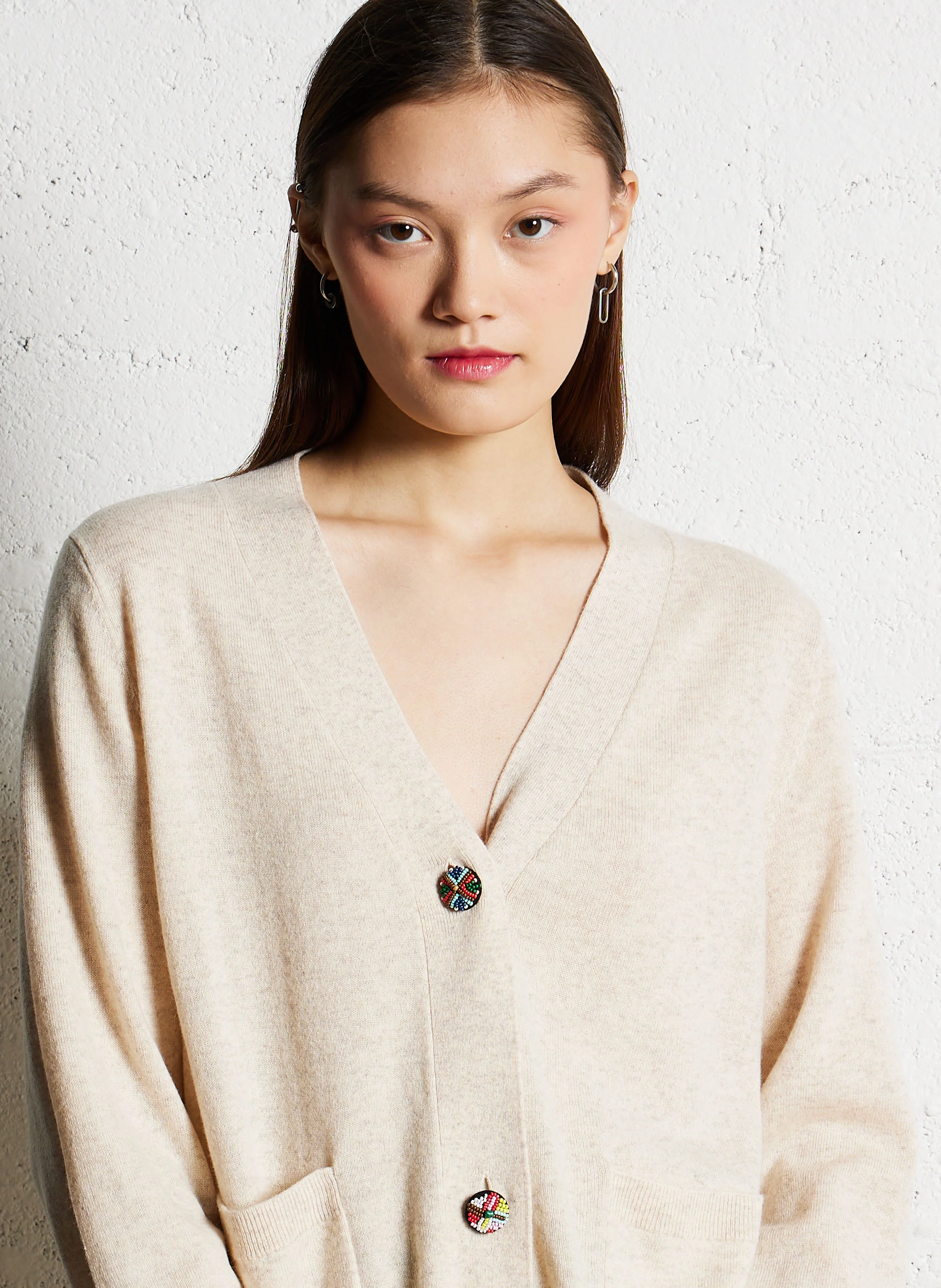 KATIE - Gilet oversize col V en laine | Marron