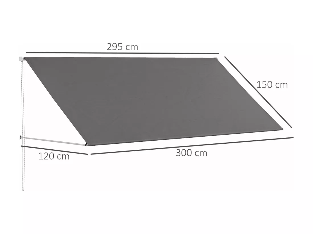Store banne manuel rétractable inclinaison réglable 300 x 120 cm alu polyester gris