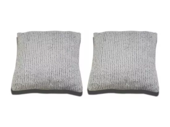 Lot 2 coussins 40 cm gris clair polaire douce effet tricot - LENO
