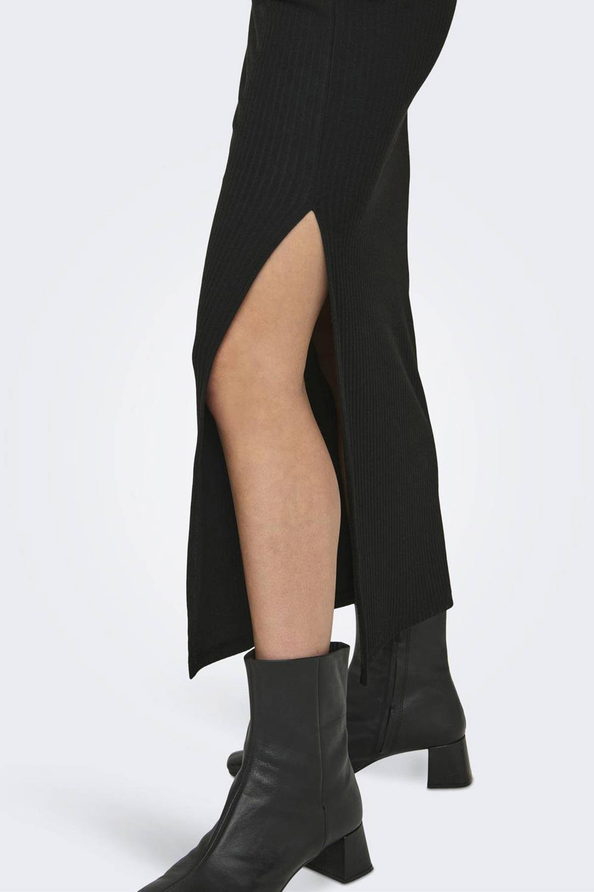 ONLY ribgebreide midi rok ONLNELLA zwart