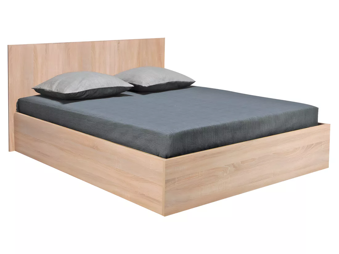Lit coffre 160 x 200 cm - Coloris : Naturel + Matelas - ELPHEGE