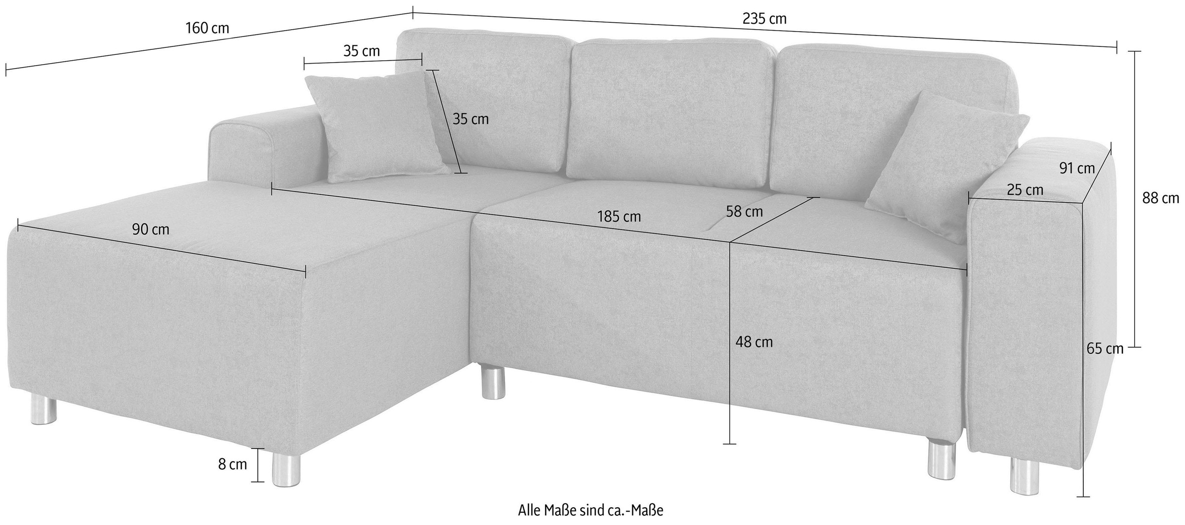 Home affaire Ecksofa »Györ« L-Form, wahlweise mit Bettfunktion und Bettkasten incl. 2 Zierkissen