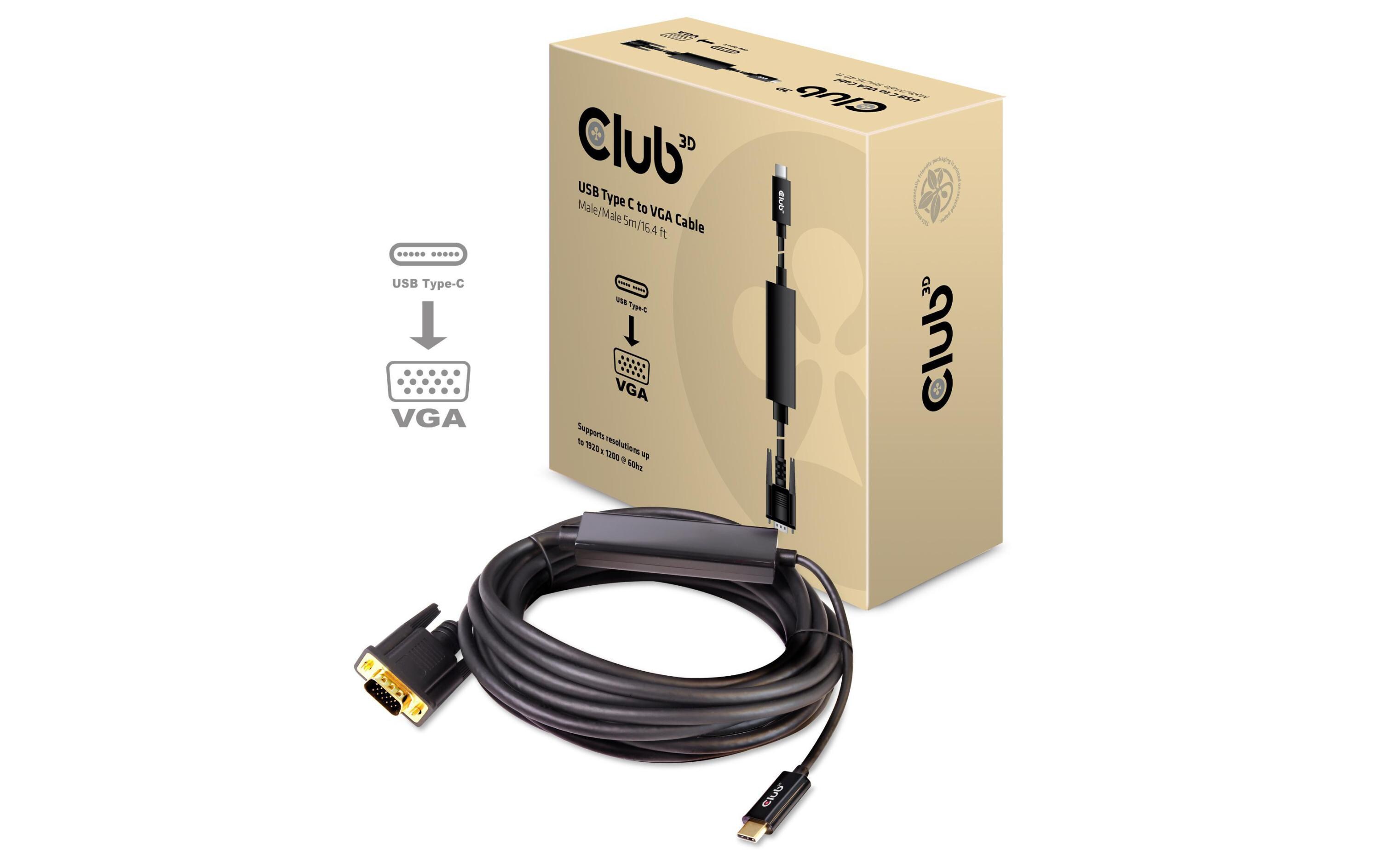 Kabel USB Type-C - VGA, 5 m, AktivAktives USB Typ C auf VGA Adapterkabel