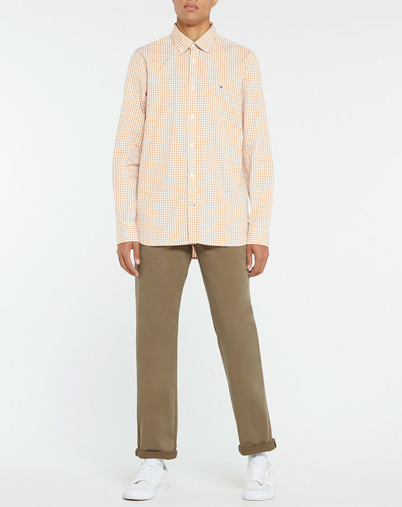 Tommy Hilfiger Chemise Slim 100% Coton Bio Gingham à carreaux camel/blanc