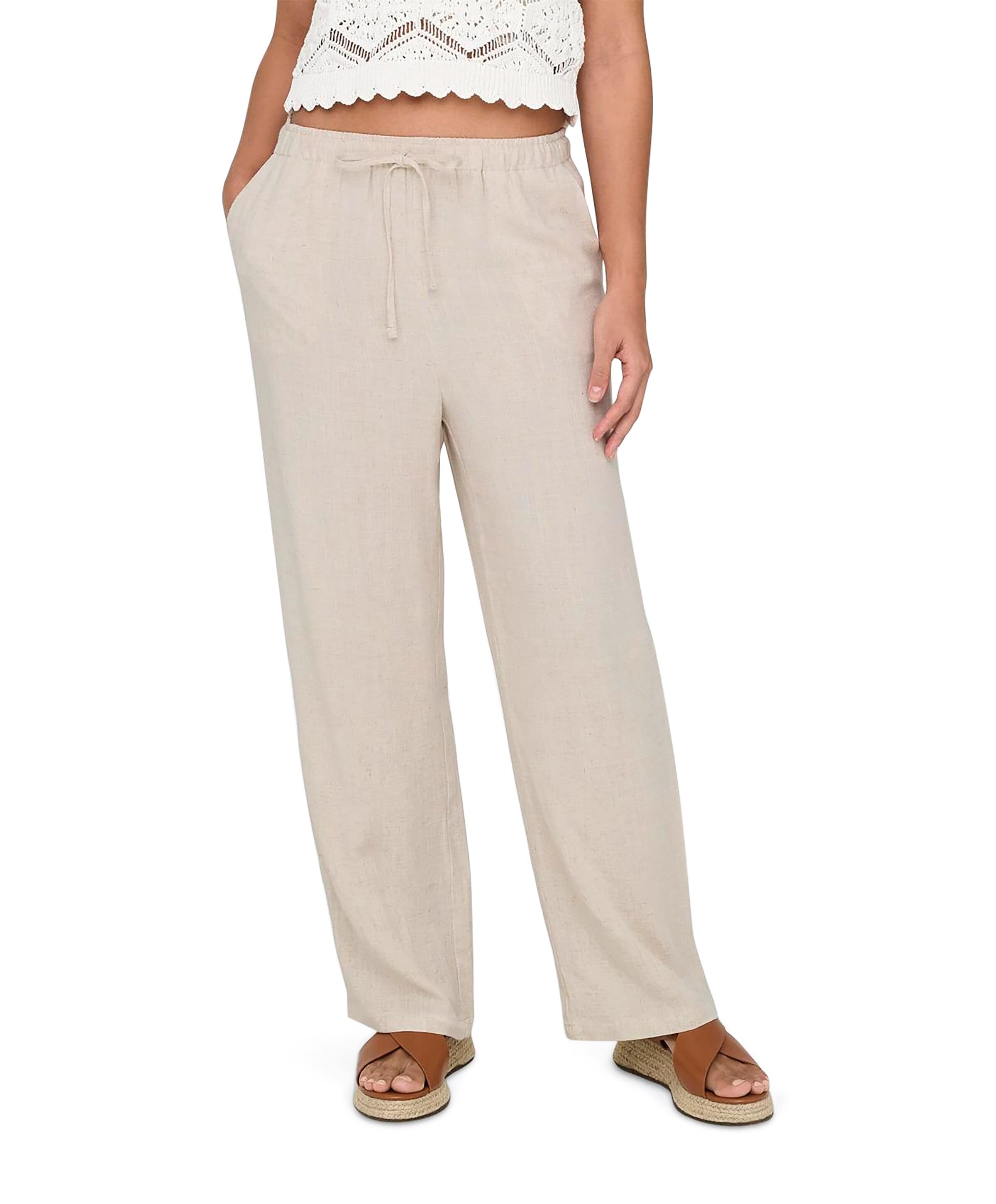 Only ONLSIESTA MW PULL-UP LINEN BL N dames broek ecru