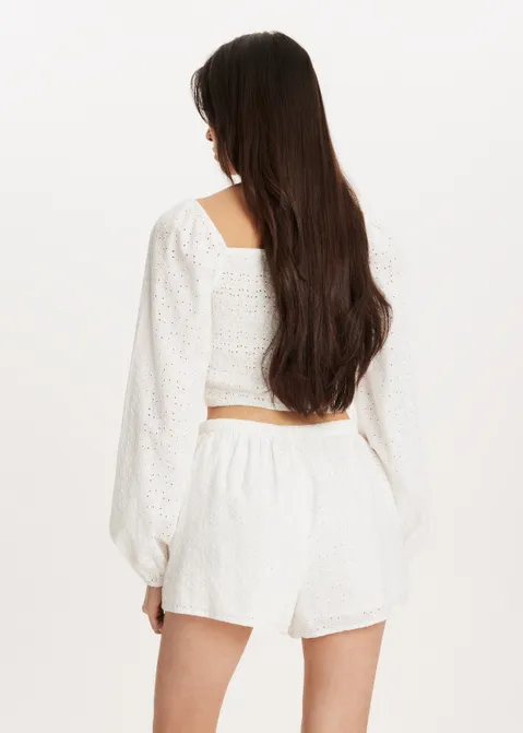 Broderie crop top wit (WIT)