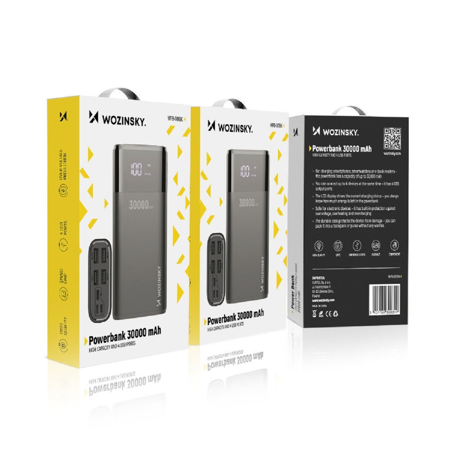 Powerbank 30000mAh 4 x USB mit LCD-Display Schwarz