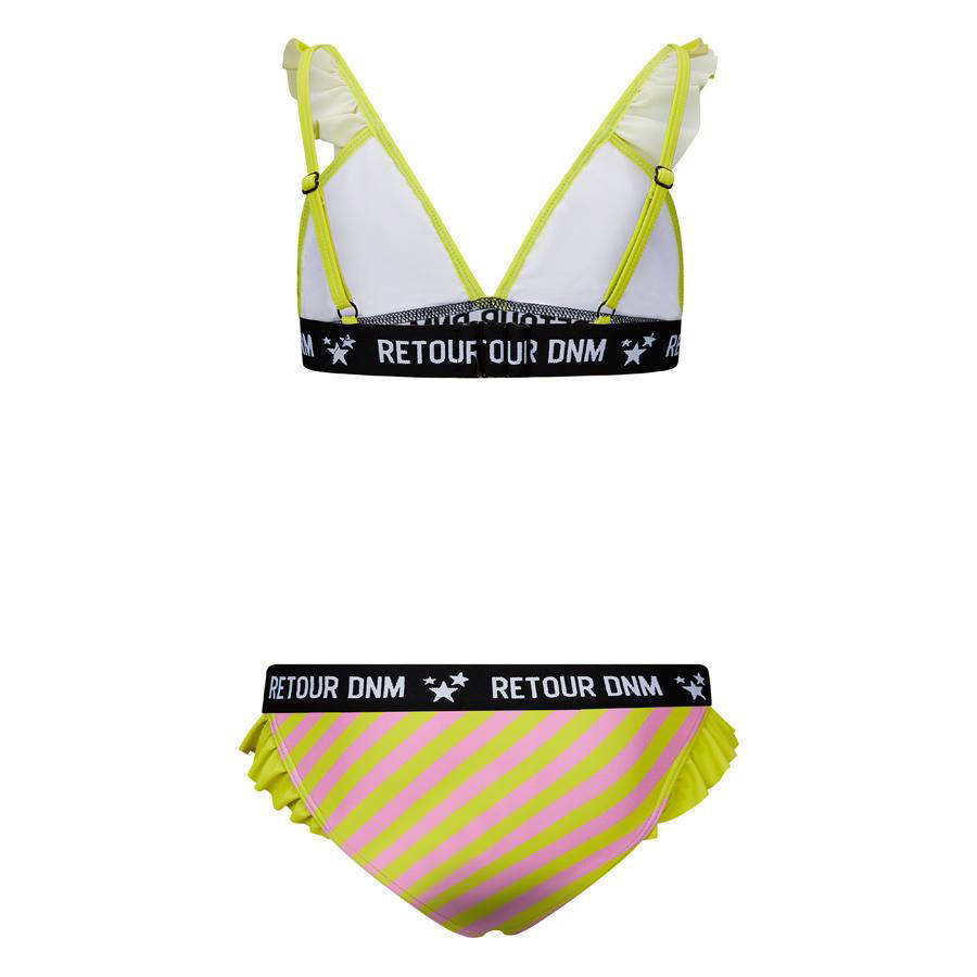 Retour Jeans triangel bikini Reanna met ruches limegroen/roze