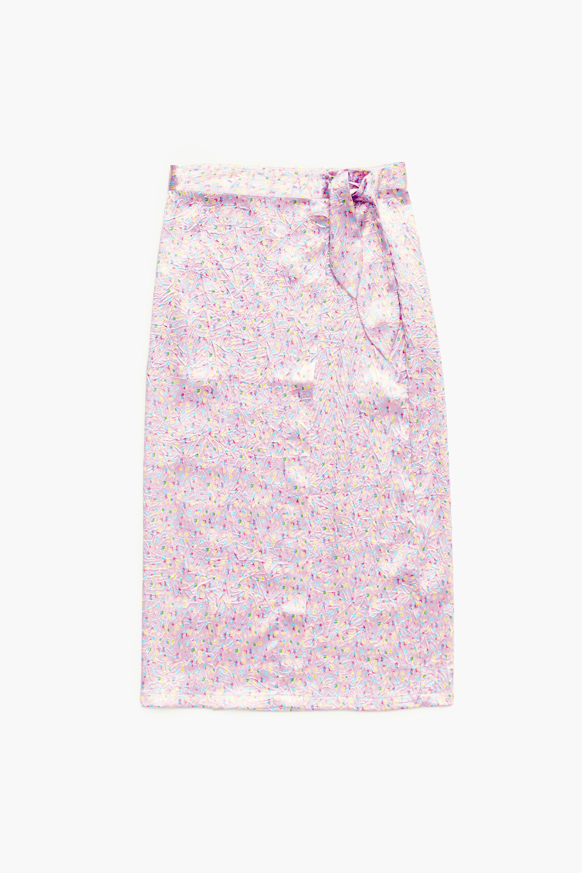 Saia pareô midi com estampa de mini flores rosa