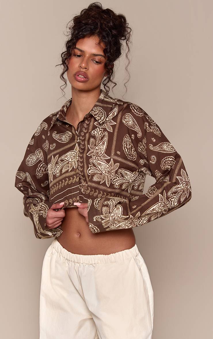 Marron Chemise Courte À Imprimé Multiple
